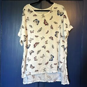 Linen Butterfly Print Shirt